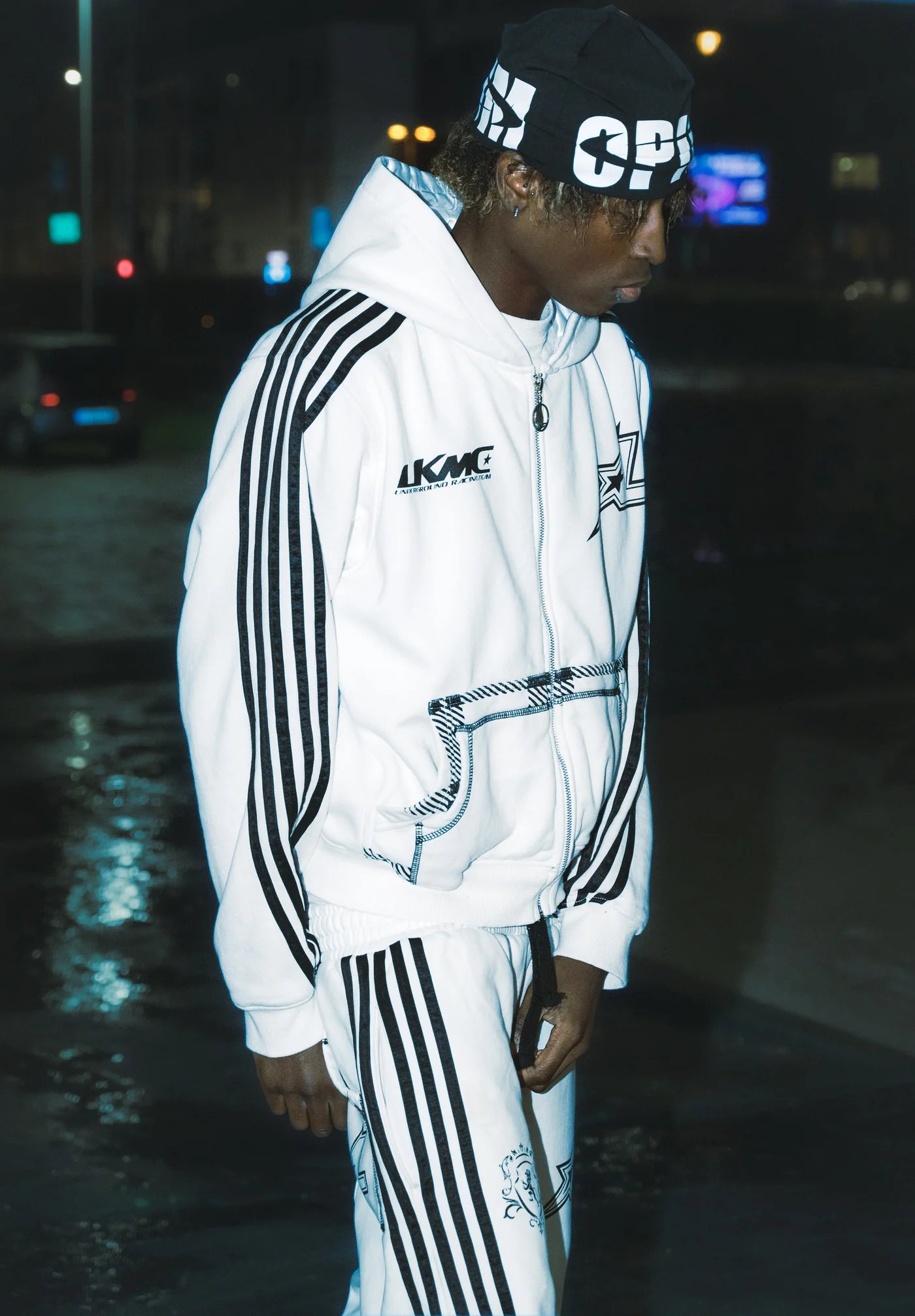 ZIP HOODIE STRIPED - WHITE