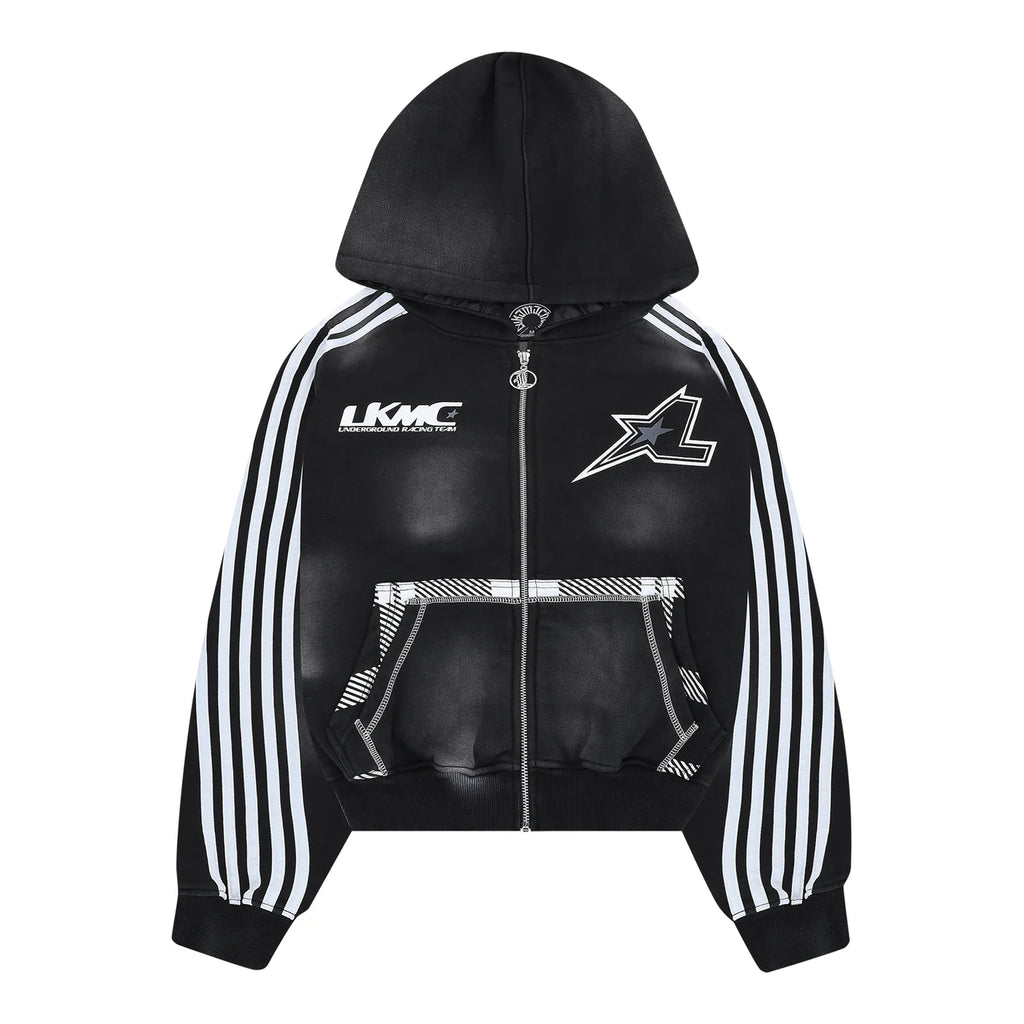 ZIP HOODIE STRIPED - BLACK