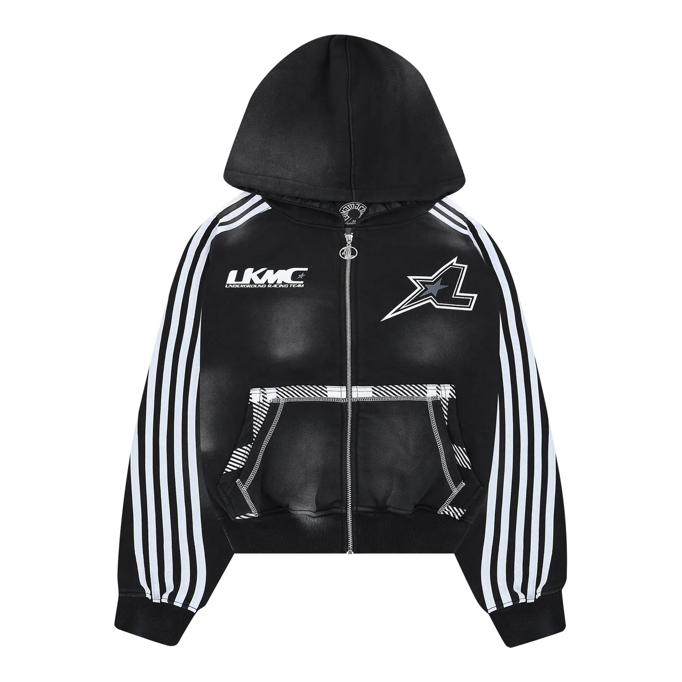ZIP HOODIE STRIPED - BLACK