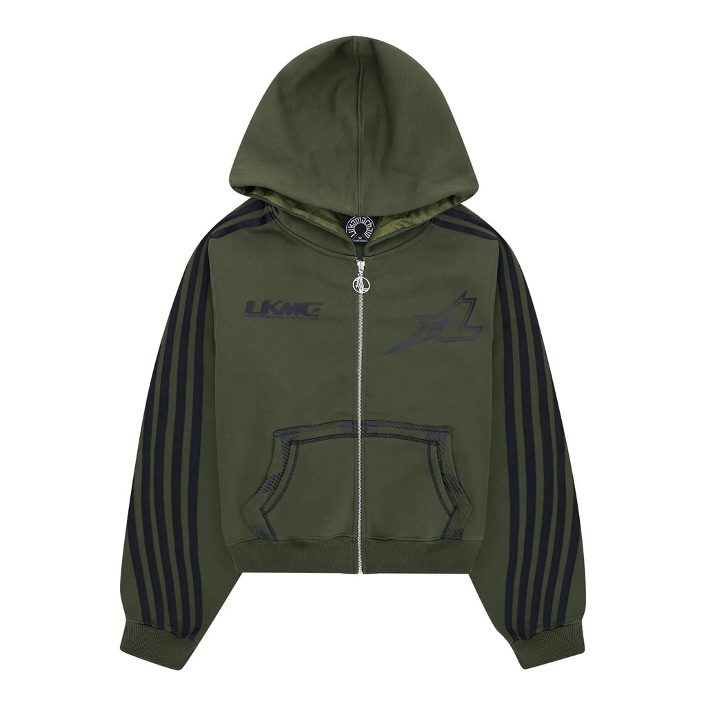 ZIP HOODIE STRIPED - ARMY GREEN