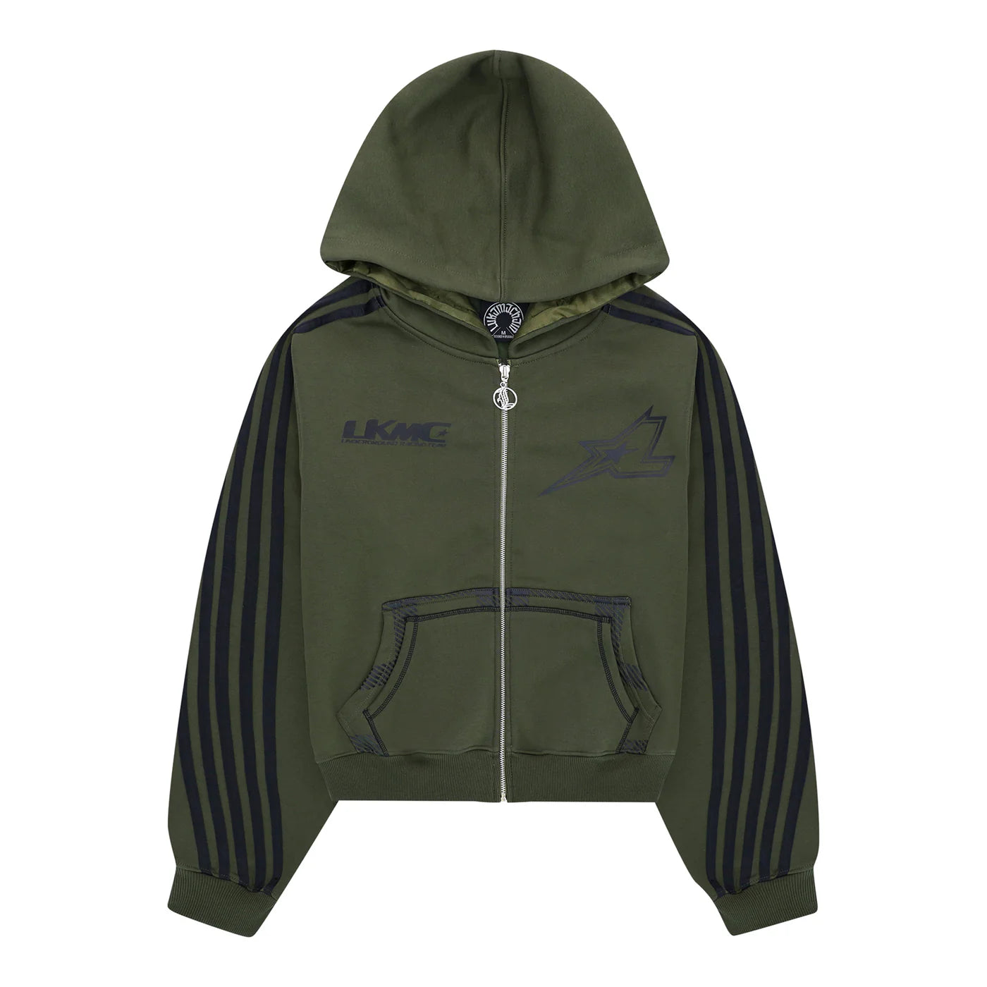ZIP HOODIE STRIPED - ARMY GREEN