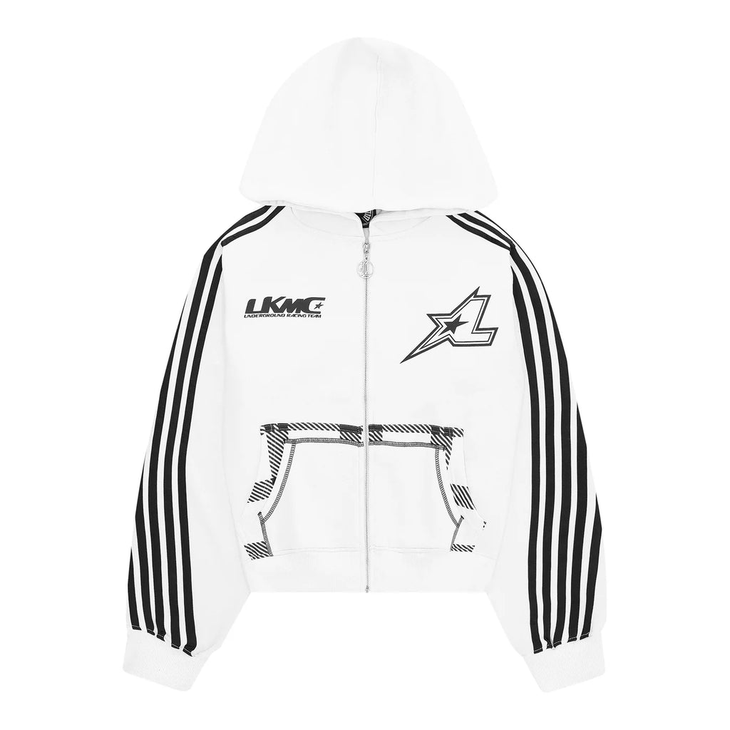 ZIP HOODIE STRIPED - WHITE